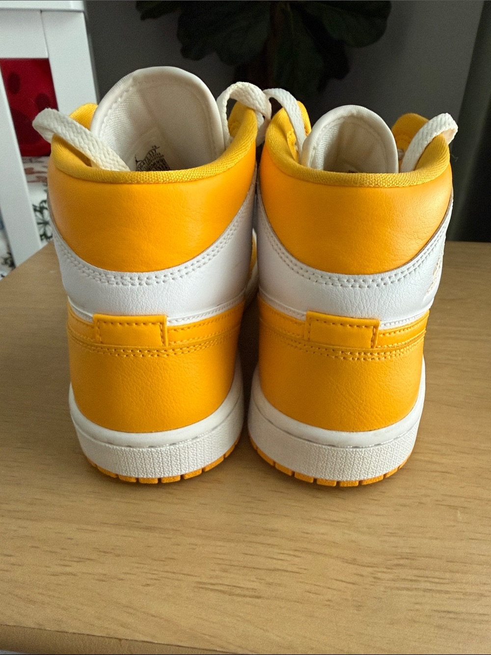 Nike Air Jordan 1 Mid White and Yellow Basketball Sneakers - Picture 5 of 7